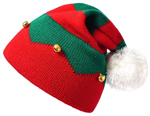 Mealah Strickmütze für Damen und Herren, Weihnachtself, mit Pompon, Weihnachtsmann-Schädelmütze