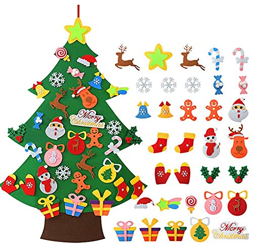 Lodokdre Kinder DIY Filz Weihnachtsbaum Weihnachtsdekoration für Zuhause Geschenke Weihnachtsschmuck Weihnachtsmann Weihnachtsbaum für Kleinkinder