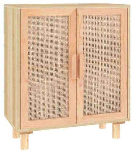 vidaXL Engineered Wood and Solid Pinewood Sideboard with Natural Rattan Weaving Design, Brown, for Living Room and Bedroom