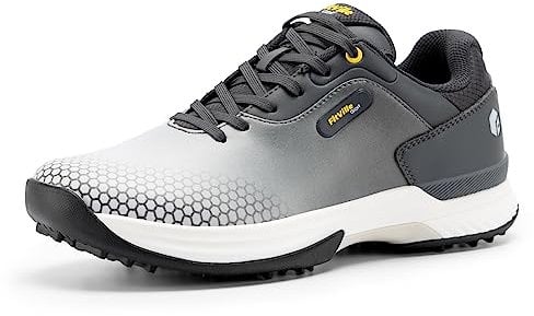 FitVille Mens Golf Shoes Extra Wide Fit Casual Sneakers Water Resistant Non Slip Outdoor Spiked Trainers for Golf Training, Grey, 9 UK Wide