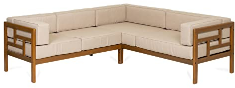 Gartenmöbel aus Holz Gartensofa Gartengarnitur mit Auflagen Lounge Möbel Verschiedene Varianten Forest Brown COR (Beige, Ecksofa)