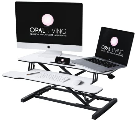 Opal Living Medium 32 / 81 cm Black and White Standing Desk Converter with Keyboard Raiser - Portable Adjustable Desk Riser - Stand Up Desk Converter Sit to Stand Desk Stand