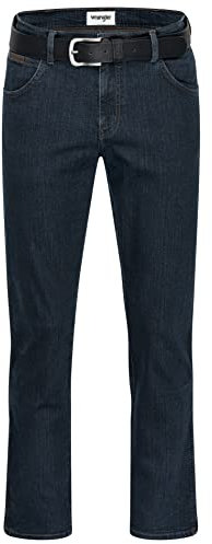 Wrangler Texas Herren-Stretchjeans mit Gürtel in schwarz oder braun (W36/L36, Blue Black + schwarzer Gürtel)