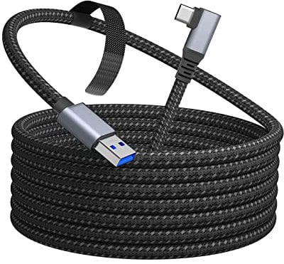 Kiuet 90 Angle USB C link Cable 3M, Braided USB 3.0 to USB C Link Data Charging Cable 5Gbps, Compatible with Meta/Quest 2/Pico 4 accessories PC/Steam VR, Galaxy S8 / S8+/ S9/ S10, HTC 10,XZ, LG etc