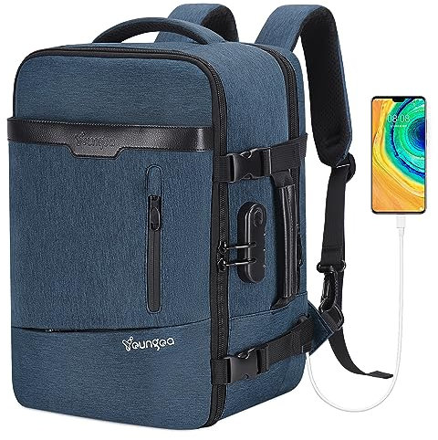 YOUNGOA Zaino da Viaggio Ryanair 40x20x25 Bagaglio a Mano con Scomparto per porta pc Antifurto con Serratura Codificata 20L YG063 Blu Navy