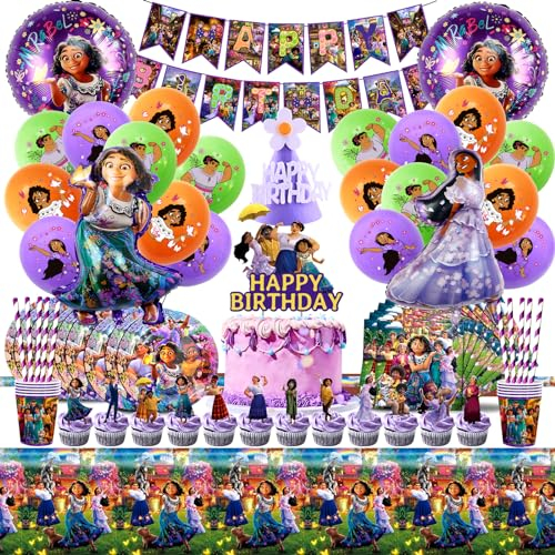 103 Pcs Encanto Cumpleaños Decoracion, Globos Cumpleaños Encanto, Vajilla Fiesta Cumpleaños Encanto, Platos y Vasos Encanto Isabella, Servilletas Papel Encanto, Encanto Decoracion Tarta