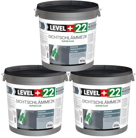 Dichtschlämme 2K Super Flex 60kg, Hochelastische Abdichtung für Innen und Außen L+22, Schwimmbad, Terrasse, Balkone, Pool, Dusche