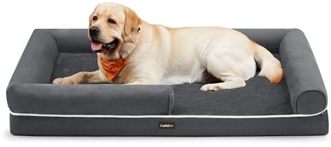 Feandrea Orthopädisches Hundebett, Hundekissen, Hundekorb, weiche Polsterung, Hundesofa, erhöhte Ränder, Bezug abnehmbar und waschbar, 135 x 107 x 23 cm, rutschfeste Unterseite, dunkelgrau PGW079G01V1