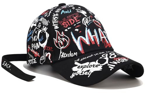 Herren Baseball Hip Hop Cap Graffiti Baseball Cap Unisex Mütze, Schwarz , 58