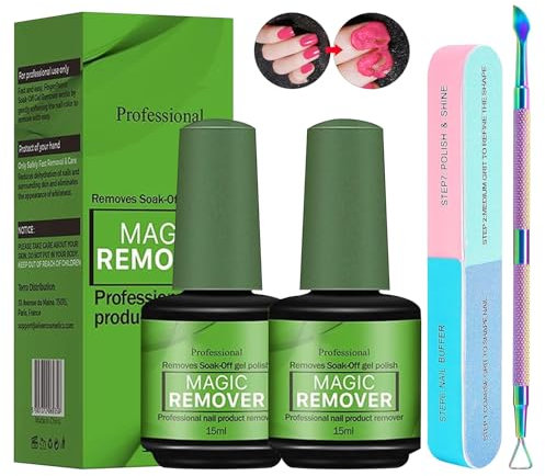 INBOLM 2PCS Gel Nail Polish Remover15ml With1 Colorful Titanium Nail Clipper And 1 Colorful Nail File, Complete Tools,Quick And Easy Remove In 3-5 Mins,Powerful Cleaning,Safe And Effective