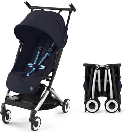 Cybex Libelle - Passeggino da viaggio leggero con pieghevole ultra compatto, sospensione liscia e reclinabile con una mano regolabile, pronto per il sistema da viaggio, blu scuro