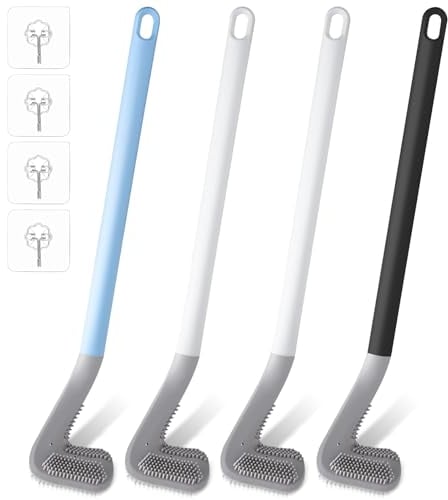 Toilettenbürste Silikon Wandmontage, Regerly 4 Stück Golf Silikon Toilettenbürste Langstielige Toilettenbürste mit Haken Bathroom Toilet Cleaning Brush Klobürste Silikon für Ecken und Spalten