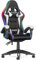 bigzzia RGB Gaming Chair with LED Lights and Ergonomic Computer Chair Reclining PU Leather High Back Video Game Chair with Headrest Adjustable Lumbar Support Linkage Armrest for Adults (Black/White)