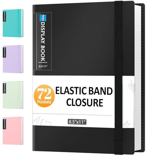 Sooez 72 Pocket Binder with Plastic Sleeves & Elastic Band, Large Capacity 8.5x11 Presentation Book Display 144 Pages, Art Portfolio Document Folder with Clear Sheet Protectors for Office School