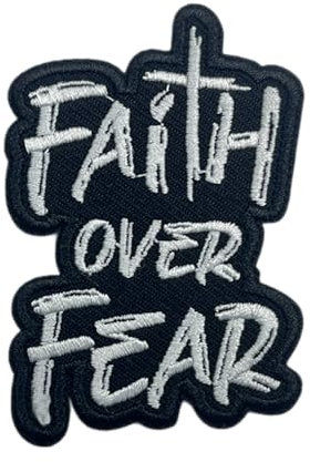 Faith Over Fear Patch 3 Inches Iron On/Sew On Cross Christian God Religious Faith Embroidered Applique Patches for Jacket Backpacks Trucker Hat Christian DIY Accessories