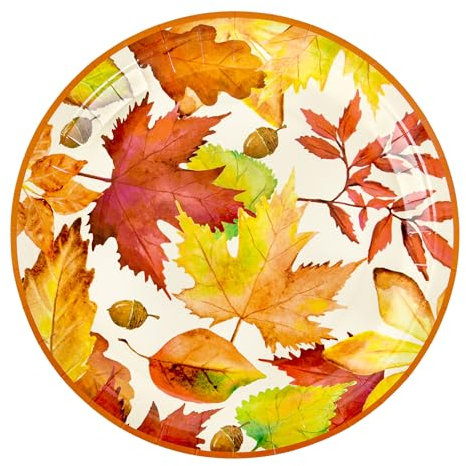 Elyxio Fall Leaves Party Plates Thanksgiving Maple Leaf Paper Dinner Plates Autumn Harvest Colored 9 Disposable Round Plates for Birthday Holiday Party Supplies Tableware Decor (48)