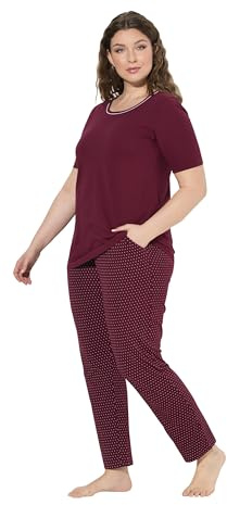 Ulla Popken Damen große Größen Übergrößen Plus Size Schlafanzug, Punkte, Rundhals, Halbarm