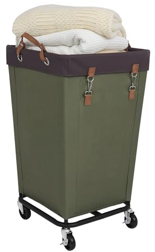 StorageWorks Wäschekorb mit Rädern, 160 Wurf große rollende Körbe für schmutzige Wäsche, Organizer für Hotel, Haus, Schrank, Schlafsaal, Grün