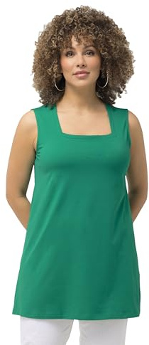 Ulla Popken Damen große Größen Übergrößen Plus Size Longtop, Classic Fit, Carré-Ausschnitt, ärmellos smaragd 58+ 807310457-58+