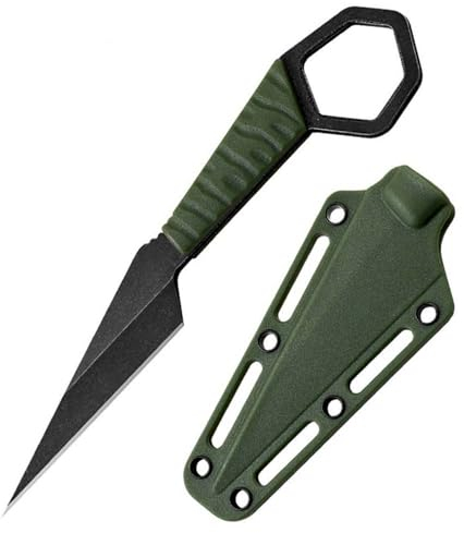 Joa Petit Couteau de Poche Léger à Lame Fixe - Portable de Camping en Acier Inoxydable - Noir - EDC de Chasse Multi-Trous - Tactique - Fourreau Kydex