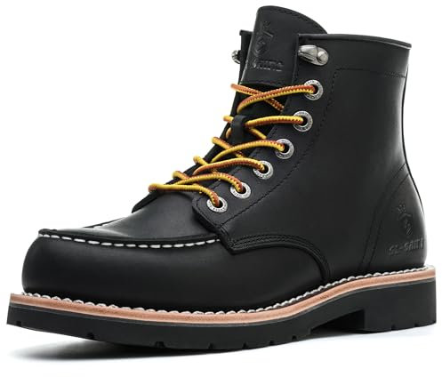 SL-Saint Herren Arbeitsstiefel Weiche Moc Toe Klassische Knöchel Mode Casual 6‘’ Keilsohle Schuhe (Schwarz Absätze, Erwachsene, Herren, 43, Numerisch, EU Schuhgrößensystem, Breit)