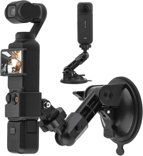 Lokyoyo Universal 360° Adjustable Camera Car Suction Mount for Insta.360 X5, Osmo Pocket 3 & Go.Pro, Action Camera Bracket with 1/4 Screw for Insta.360, Perfect for Windshield & Smooth Surfaces