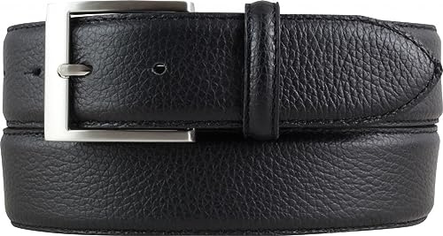 BELTINGER Herren-Gürtel aus gemasertem Leder mit Steppnaht 4 cm | Hochwertiger Ledergürtel mit Pigmentprägung 40mm Herren | Jeans-Gürtel 4cm mit Edelstahl-Gürtelschnalle | Schwarz 95cm
