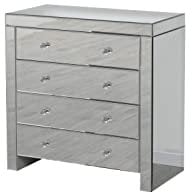 Commode en verre miroir avec poignées en cristal - Meuble de rangement élégant pour salon et chambre à coucher