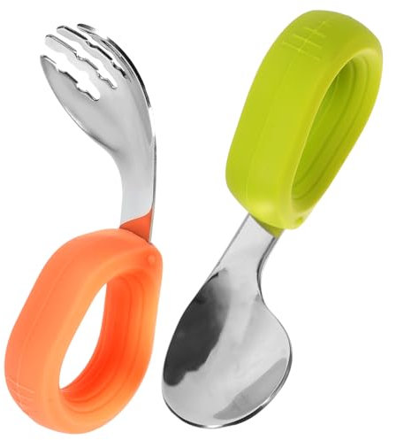Hoement Tenedor y Cuchara De Codo Para Bebés Cuchara De Silicona Tenedor Para Pequeños Cubiertos De Alimentación Hogar