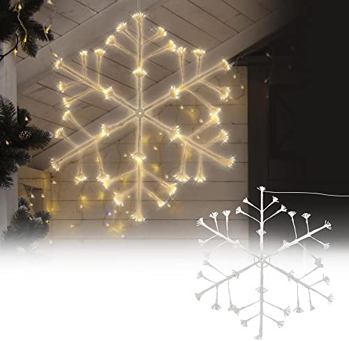 ECD Germany LED-Schneeflocke mit 288 warmweißen LEDs, 87cm, Dekorative Hängende Weihnachtsbeleuchtung für Innen/Außen, IP44 Wasserdicht, Fenstersilhouette Fenster Deko Lichterkette für Weihnachten