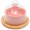 EATAKWARD Mini présentoir à gâteaux en bois d'acacia avec couvercle en verre rose – Base plate et ronde élégante