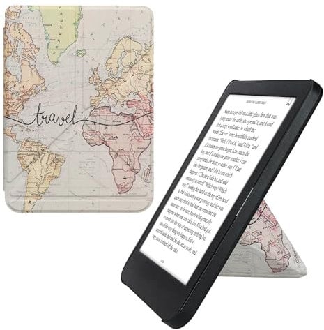 kwmobile Coque liseuse Compatible avec Kobo Clara BW/Colour - Coque étui de Protection à Rabat en Simili Cuir - Noir-Multicolore