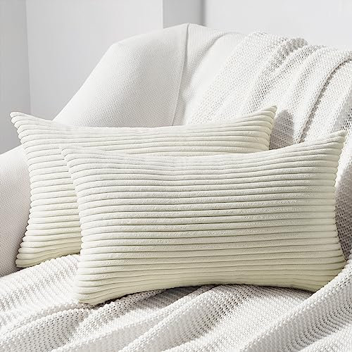 Topfinel Kissenbezug 30x60 Creme Kordsamt 2er Set gestreiftes Muster Kissenbezüge Kissenhülle Dekokissen Sofakissen Couchkissen Dekokissen Zierkissenbezug Deko Kissenhüllen Wohnzimmer