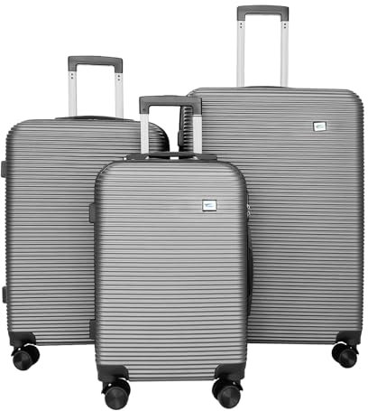 yonsly® Koffer Suitcase Set, Trolley Reisekoffer, Rollkoffer Handgepäck mit 4 Rollen 360°, ABS Hartschalen, Sicherheitsschloss, Weicher Gummigriff, 210D-Futter (3er Set, M,L&XL, Grau)