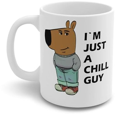 Nhemeylp Coffee Mug Interesting I'm JUST A CHILL Guy Viral Meme Ceramic Coffee Cup Personalized Mug Comfortable to Hold Delicate Smooth Daily Use Office Cup Fun Gifts for Women and Men, 350ML