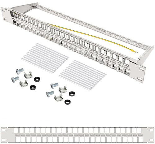 hb-digital 48 Port Patchpanel Verteilerfeld Patchfeld Modular für RJ45 Keystone Module 19 Zoll CAT 5 CAT 6 CAT 7 für Netzwerkschrank LAN Professional Switch Erdungskabel