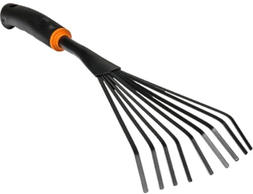 pokm toolsmarket - Kleinbesen mit 9 Zinken, Handrechen mit rutschfestem Griff, 12 cm breiter Fächerbesen für Garten & Balkon