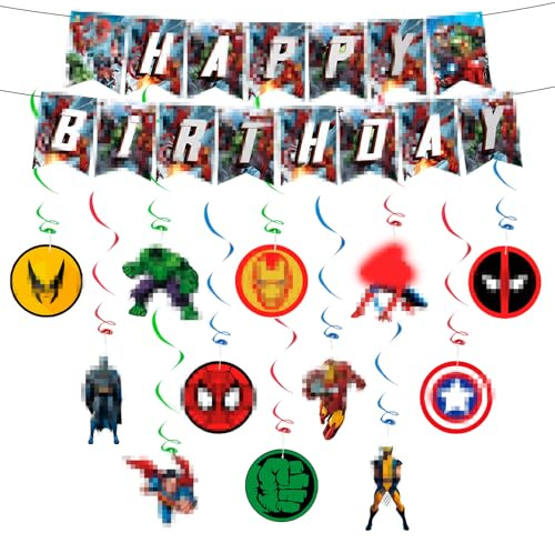yumcute Geburtstag Deko- 14Pcs Bunting Girlande Hängende Deko Geburtstag Banner Swirl Deko Geburtstagsdeko Happy Birthday Banner für Kinder Kindergeburtstag Party Supplies Deko