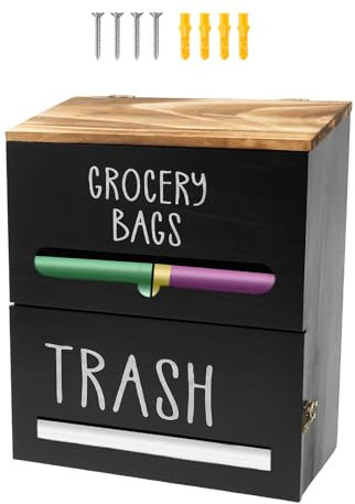 Bin Bag Dispenser for Rubbish Bin, 2-in-1 Bin Bag Organiser and Shopping Bag Holder, Bin Bag Dispenser for Wooden Rubbish Bin, Bin Bag Dispenser for Under Sink, Plastic Bag Storage, Laundry, Kitchen