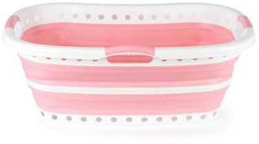 Beldray Cesta de lavandería plegable, 37 litros, forma curvada para mayor comodidad, ligera, asas ergonómicas antideslizantes de 2 vías, lavado en seco y húmedo, ahorro de espacio, cesta plegable para