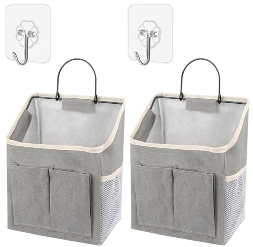 Jonlitze 2 Stücke Hängende Aufbewahrung, High Capacity Faltbares Wandorganizer,Hochwertigem Segeltuch Lagerung Veranstalter, mit 5 Fächern Hängeorganizer für Zuhause Badezimmer 30.5 x 23.5 cm Grau