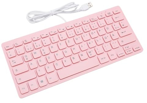 PUSOKEI Wired Gaming Tastatur, 78 Tasten USB Computertastatur mit Anti Slip Foot Pads, Runden Tastaturen, Flexiblen Tasten, Stille Ergonomische Tastaturen für PC (deutsche Version)
