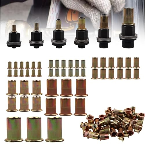 TIANCEWAN Tuercas Remachables, 6 Tamaños M3-M10 con 120 Tuercas Remachables, Conjunto de Cabezas de Remaches para Metal, Industrial, Construcción y Bricolaje.