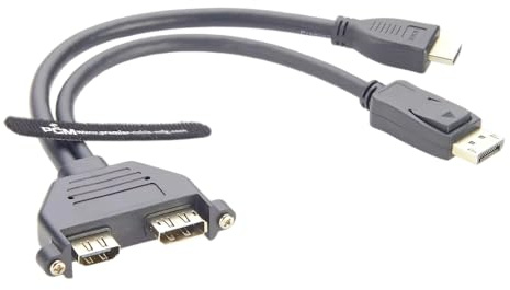 Plinkwirekb Screw Panel Mount HDMI 2.0 and DisplayPort 1.4 Extension Cable, 4K@60Hz, Male to Female, Flush Mount, 0.3m