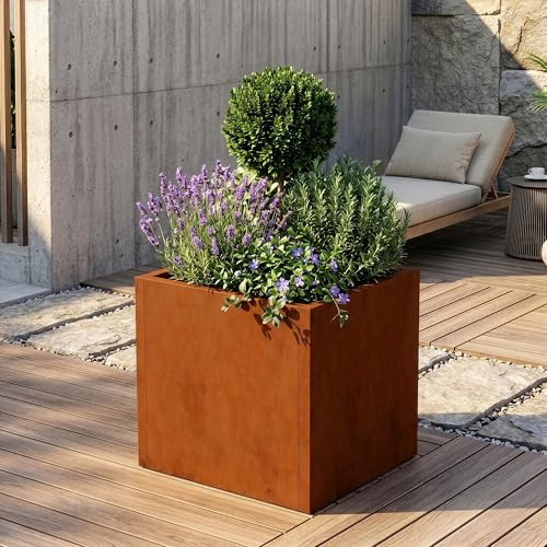 casa.pro Pflanzkübel Vaargel Blumentopf 60 x 60 x 60 cm Pflanzkasten wetterfest Pflanzentopf quadratisch Blumenkübel Outdoor Indoor Blumenkasten Cortenstahl Edelrost