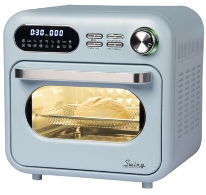 EMPOTEC Forno Friggitrice Aria Calda Digitale Elettrica Vintage Retrò Style 16 Litri 1400 WATT 200°C TIMER 18 Display Programmi Automatici Luce Interna per Controllo Cottura