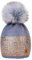 4sold Damen Wurm Winter Style Beanie Strickmütze Mütze mit Fellbommel Bommelmütze Hat Ski Snowboard Pelz Bommel Pompon Kleine Kristalle Sequins Crystals (Grau)