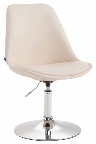 CLP Esszimmerstuhl Maverick Kunstleder I höhenverstellbarer Lehnstuhl I Drehstuhl mit Trompetenfuß I Sitzhöhe von ca. 43-48 cm, Farbe:Creme, Gestell Farbe:Chrom
