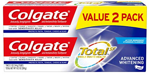 Colgate Total Whitening Toothpaste, Advanced Whitening, 5.1 Oz. 2 Pack- Paste