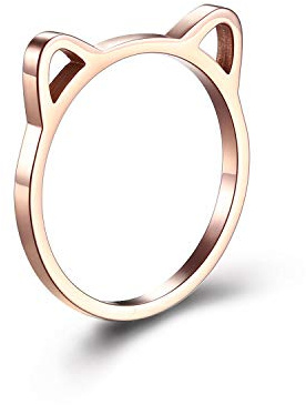 ELBLUVF Bague en acier inoxydable plaqué or rose avec oreilles creuses en forme d'ours de chat pour femme Taille 4-8